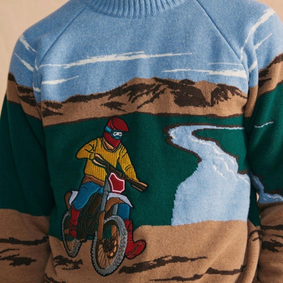 NWT LC23 “MOTOCROSS” SWEATER — WOOL KNIT MOUNTAIN SCENE – RARE DESIGNER PIECE - Picture 9 of 11
